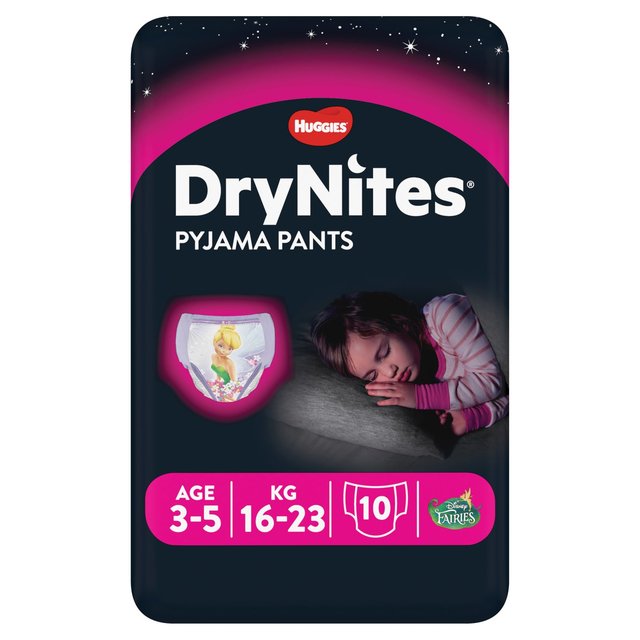 Huggies DryNites Pantalones de pijama para niñas 3-5 años 10 por paquete 