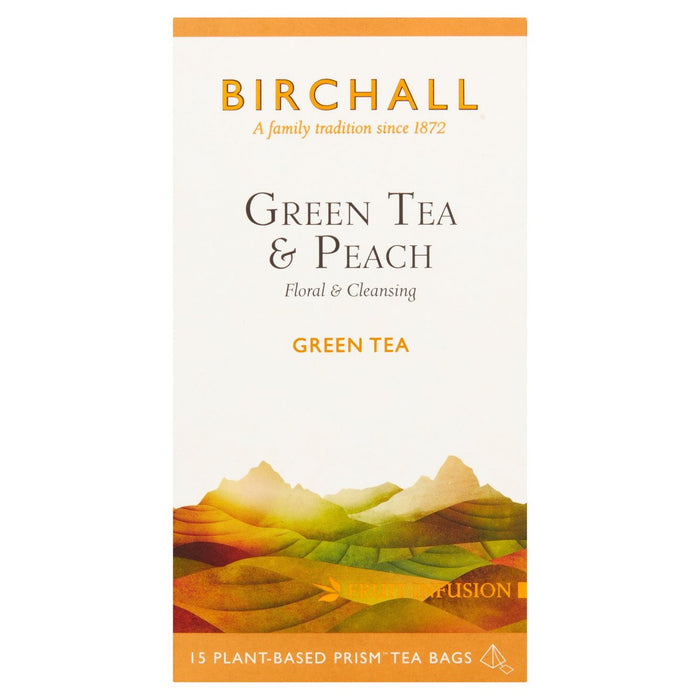 Bolsas de té de té verde birchall y té de durazno 15 por paquete