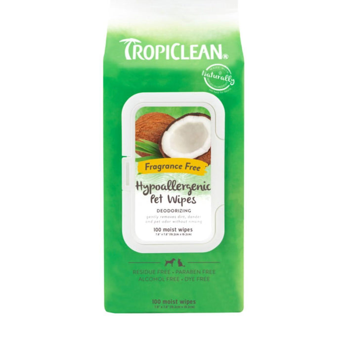 Tropiclean Hypoallergenic Deodorising Pet Wipes for Dogs & Cats 100 per pack